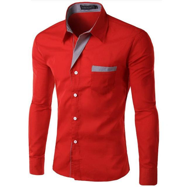 Mens Fashion Long Sleeve Slim Fit Formal Casual Shirt