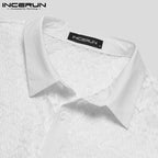 Mens Mesh Lace Lapel Short Sleeve See Through Casual Shirt