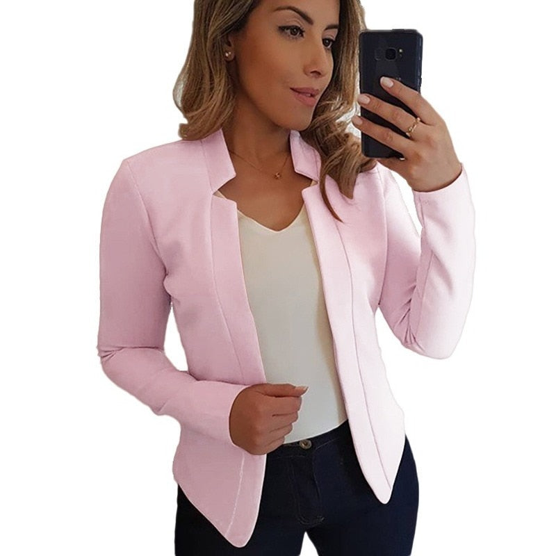 Womens Summer Long Sleeve Open Stitch Slim Blazer