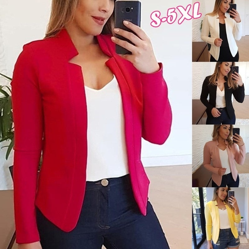 Womens Summer Long Sleeve Open Stitch Slim Blazer