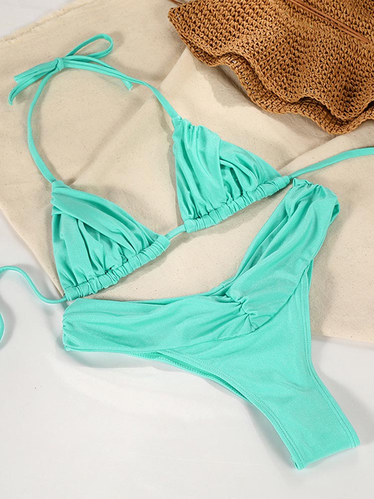 Womens Sexy Solid High Cut Bikini Set