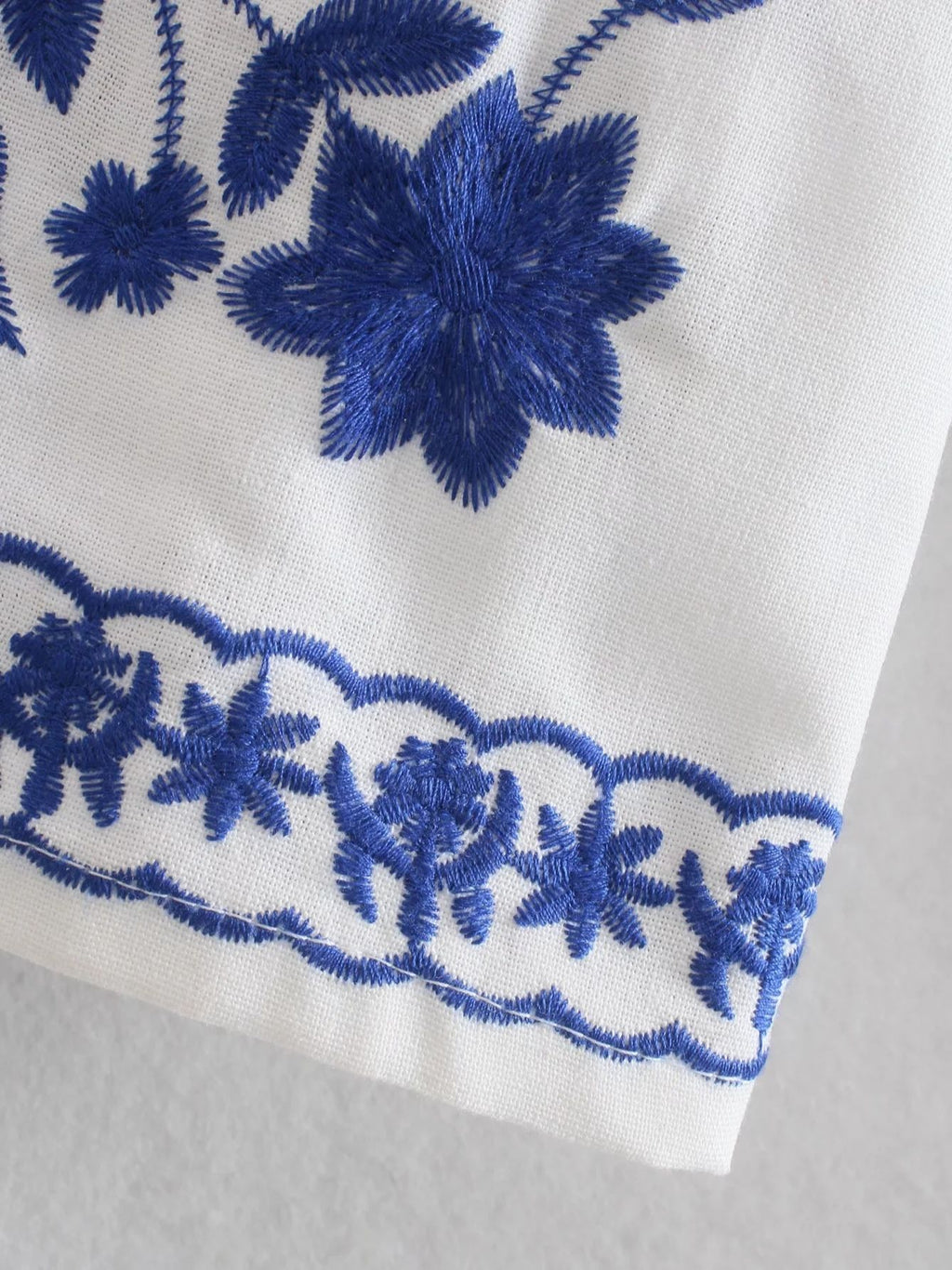 Womens Cotton Vintage Cardigan Embroidered Shirt
