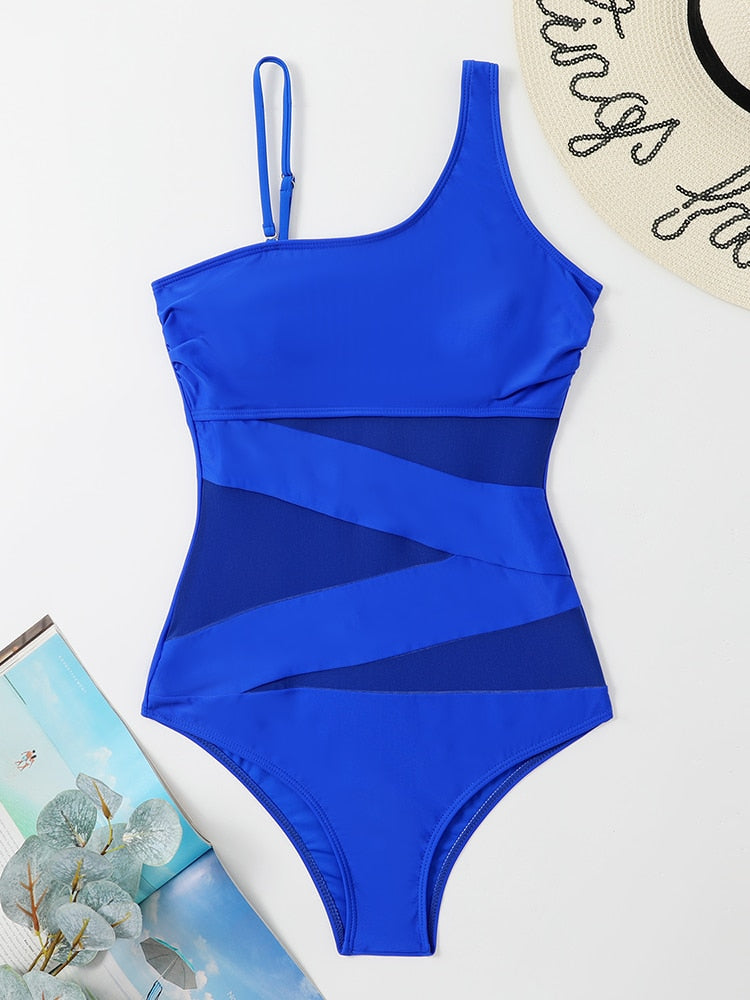 Womens One Piece Sexy Mesh Solid Monokini Swimsuit