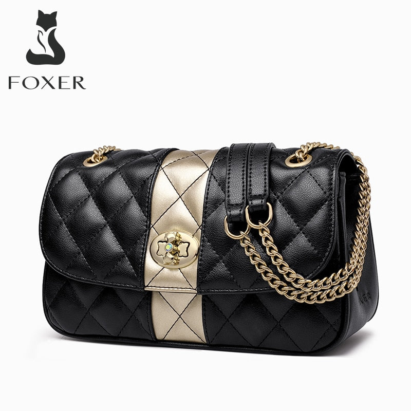 Womens Crossbody Diamond Lattice Split Leather Chain Strap Shoulder Bag