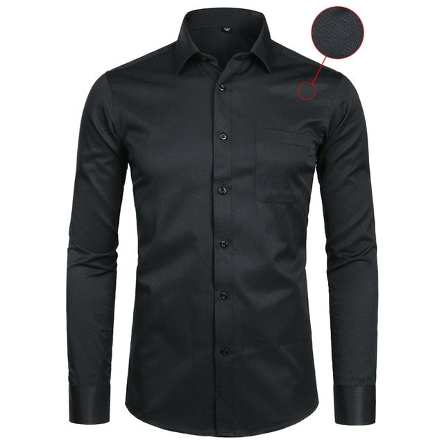 Mens Business Dress Slim Fit Long Sleeve Soild Casual Shirt