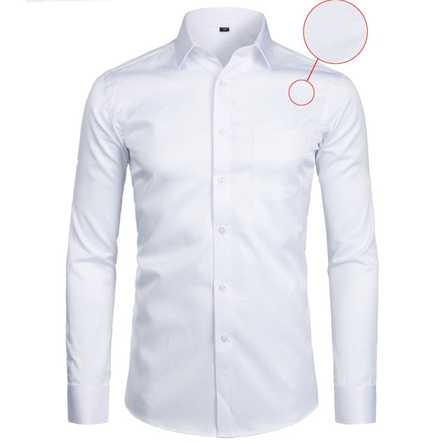 Mens Business Dress Slim Fit Long Sleeve Soild Casual Shirt