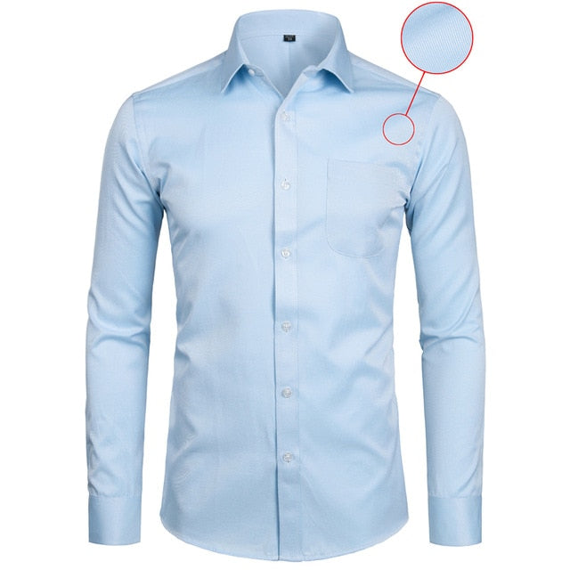 Mens Business Dress Slim Fit Long Sleeve Soild Casual Shirt