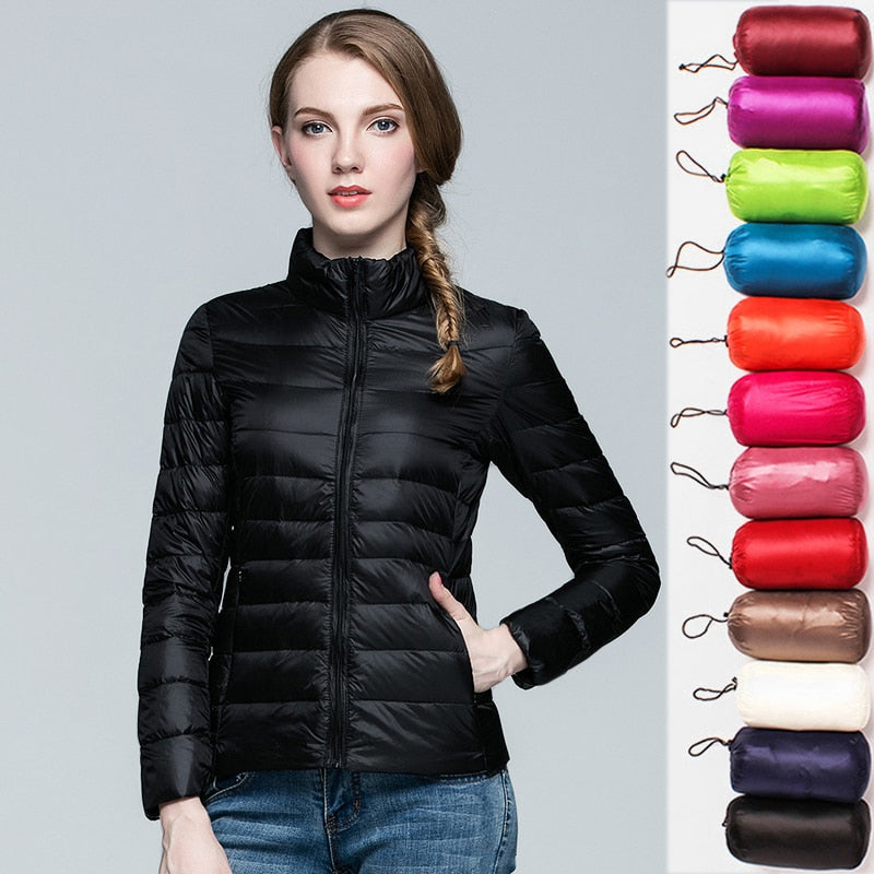 Womens Ultra-light Slim Short Hooded Warm White Duck Down Jacket