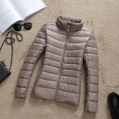 Womens Ultra-light Slim Short Hooded Warm White Duck Down Jacket