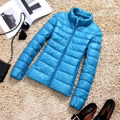 Womens Ultra-light Slim Short Hooded Warm White Duck Down Jacket