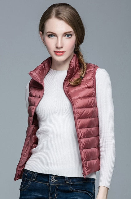 Womens White Duck Down Ultra Light Sleeveless Vest Jacket