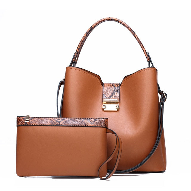 Womens Leather Clutch And Large Shoulder Bag Set