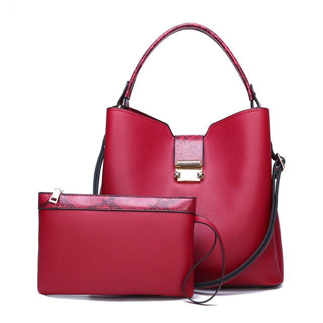 Womens Leather Clutch And Large Shoulder Bag Set