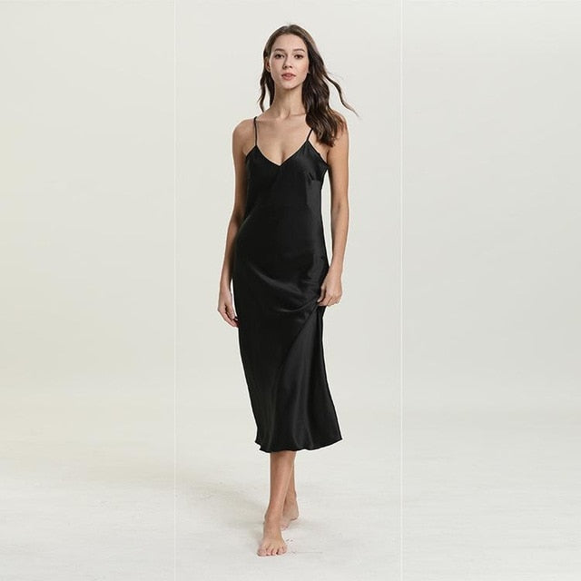 Womens Long Satin Rayon Solid Nightdress