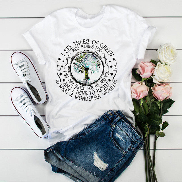 Womens Summer Short Sleeve Printed T-Shirt