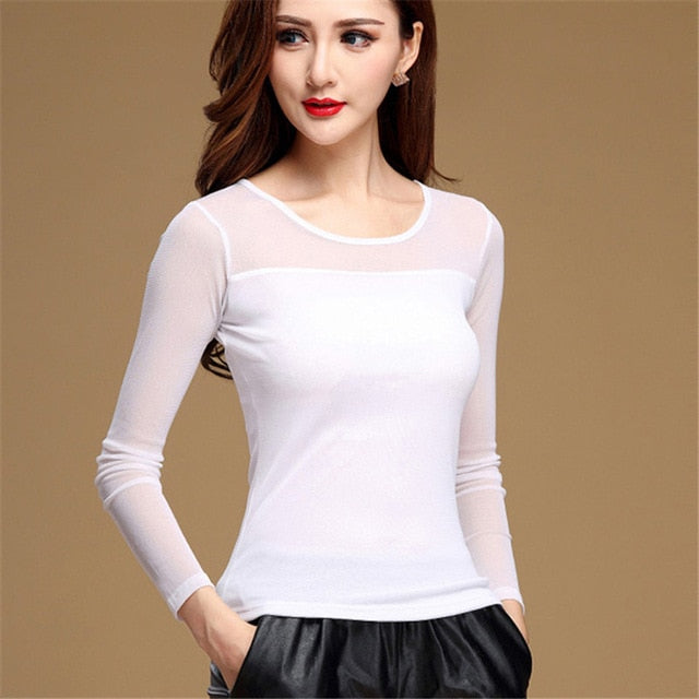 Womens Mesh Long Sleeve Casual Top