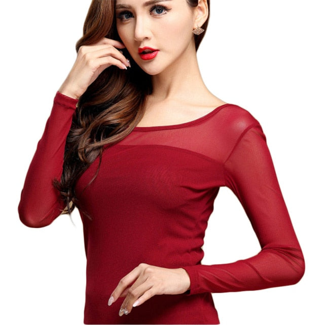 Womens Mesh Long Sleeve Casual Top