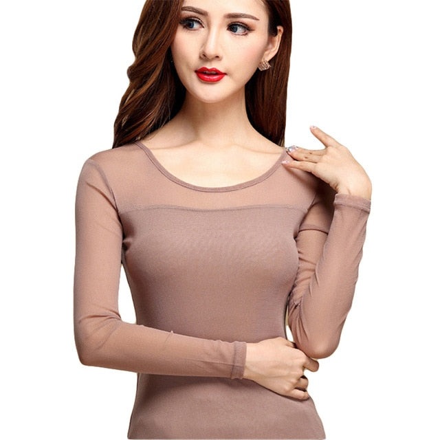 Womens Mesh Long Sleeve Casual Top