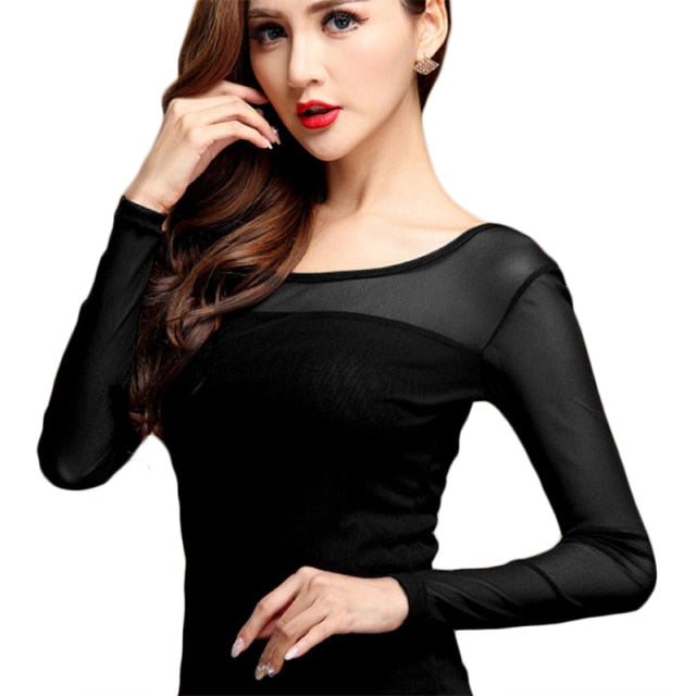 Womens Mesh Long Sleeve Casual Top