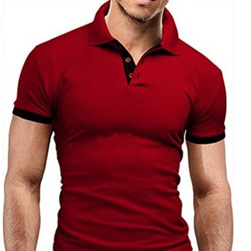 Mens Lapel Casual Short-sleeved Stitching Solid Color T-shirt