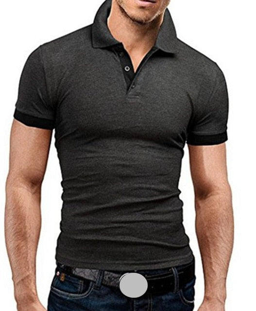 Mens Lapel Casual Short-sleeved Stitching Solid Color T-shirt