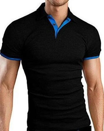 Mens Lapel Casual Short-sleeved Stitching Solid Color T-shirt