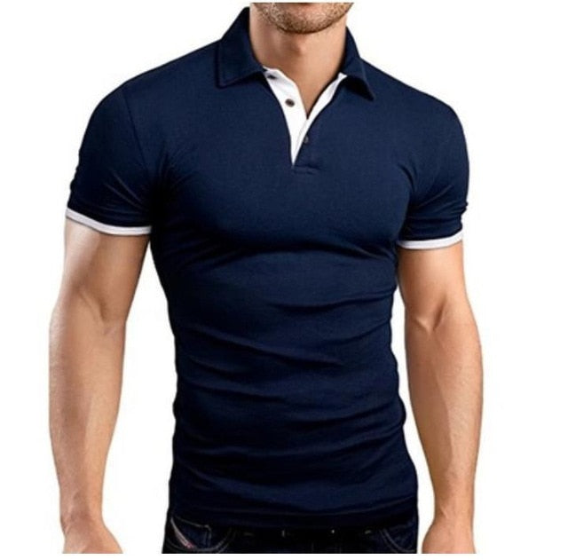 Mens Lapel Casual Short-sleeved Stitching Solid Color T-shirt