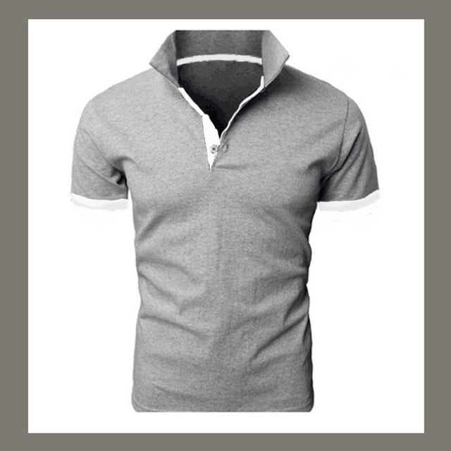 Mens Lapel Casual Short-sleeved Stitching Solid Color T-shirt