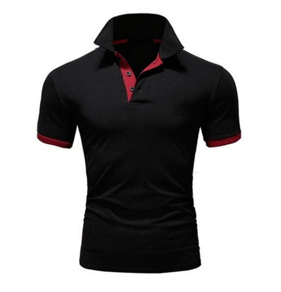 Mens Lapel Casual Short-sleeved Stitching Solid Color T-shirt