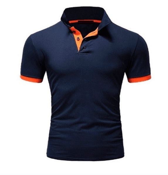 Mens Lapel Casual Short-sleeved Stitching Solid Color T-shirt