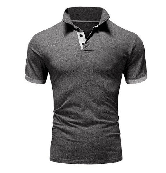 Mens Lapel Casual Short-sleeved Stitching Solid Color T-shirt