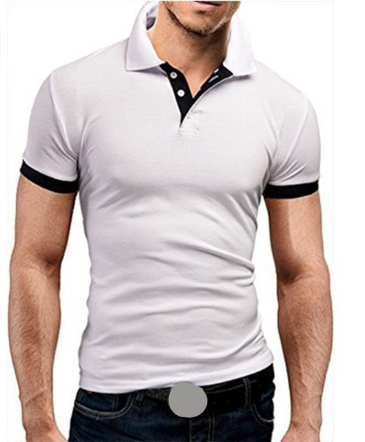 Mens Lapel Casual Short-sleeved Stitching Solid Color T-shirt