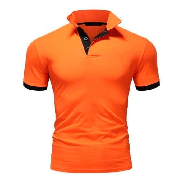 Mens Lapel Casual Short-sleeved Stitching Solid Color T-shirt