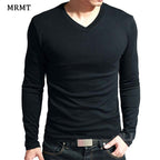 Mens V-Neck Long Sleeve Lycra And Cotton T-Shirt