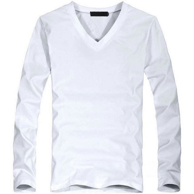 Mens V-Neck Long Sleeve Lycra And Cotton T-Shirt