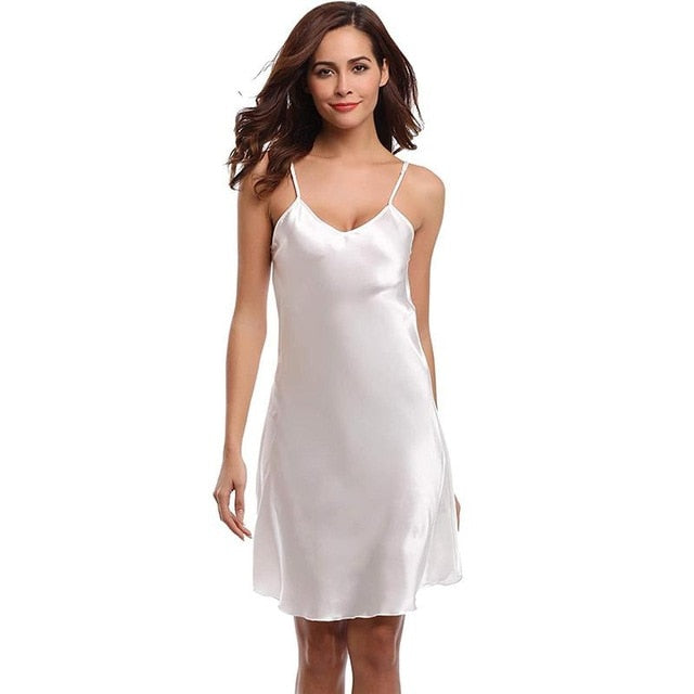 Womens Satin Spaghetti Strap Sleeveless Nightgown