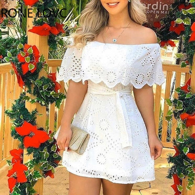 Womens Solid Off Shoulder Mini Chic Casual Dress