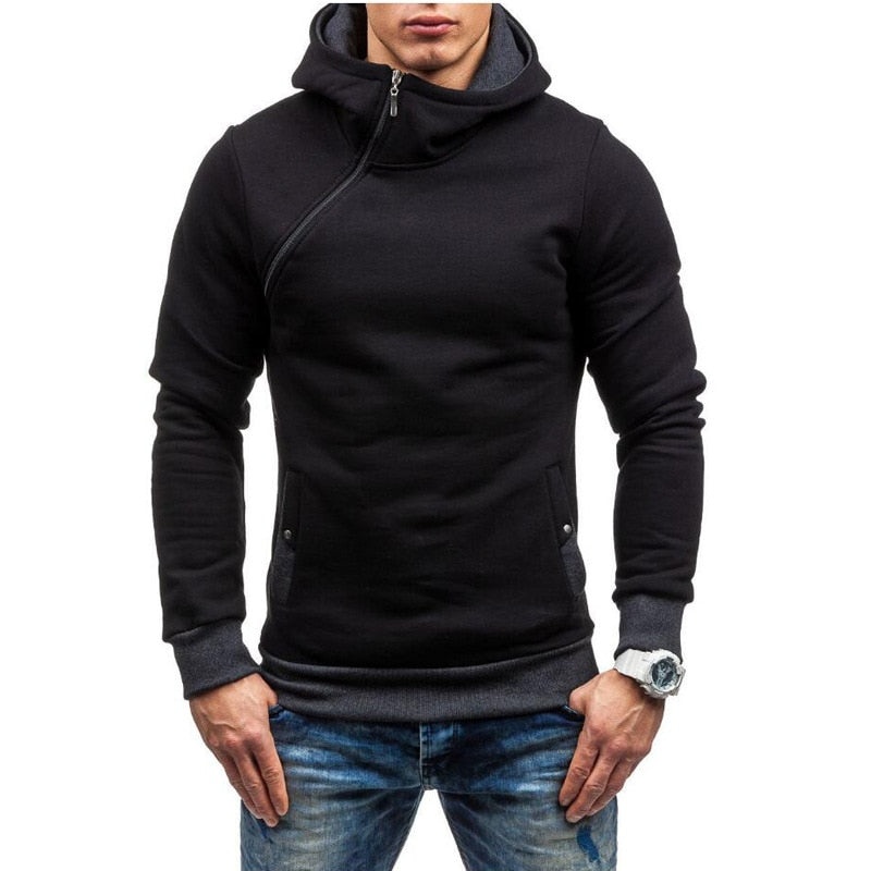 Diagonal zipper hoodie mens best sale