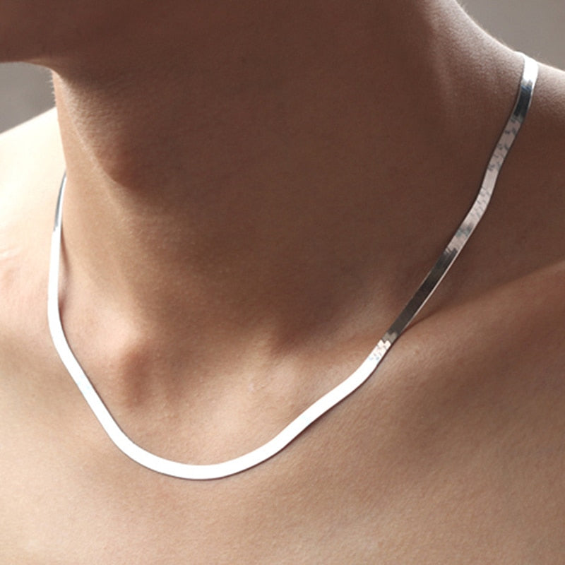 Womens Silver Snake Chain Necklace