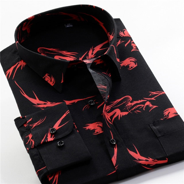 Mens Printed Casual Long Sleeve Shirt