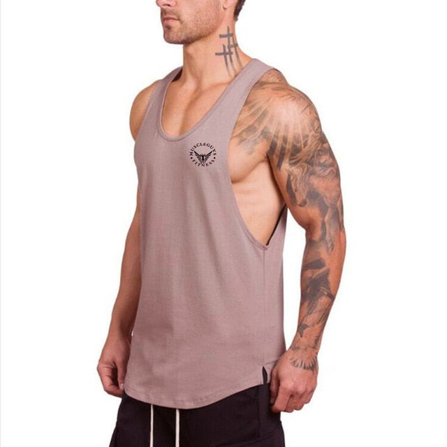 Mens Gym Cotton Bodybuilding Stringer Fitness Muscle Fit Sleeveless Vest