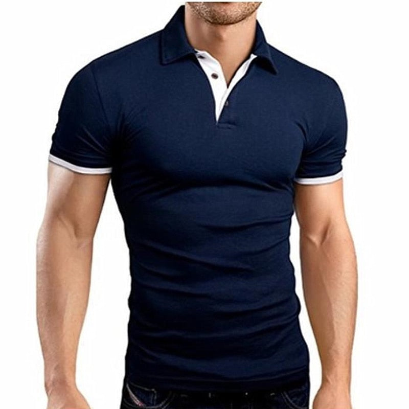 Mens Lapel Casual Short-sleeved Stitching Solid Color T-shirt