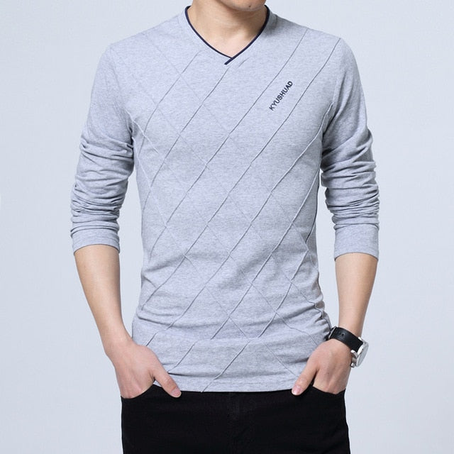 Mens Casual Slim Long Sleeve V Neck Top