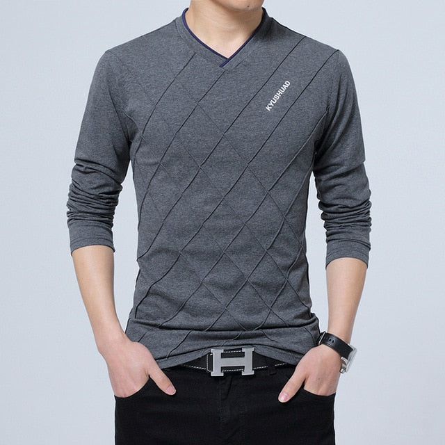 Mens Casual Slim Long Sleeve V Neck Top