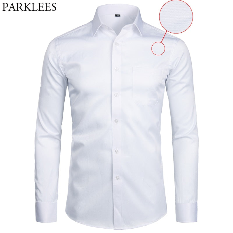 Mens Business Dress Slim Fit Long Sleeve Soild Casual Shirt