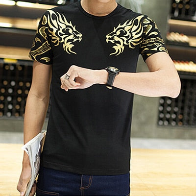 Mens Casual Patchwork Short Sleeve Slim Fit T-Shirt