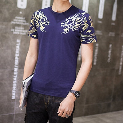 Mens Casual Patchwork Short Sleeve Slim Fit T-Shirt