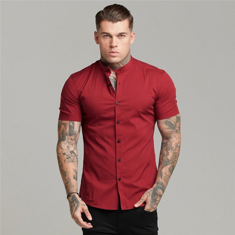 Mens Short Sleeve Solid Fitted Shirt