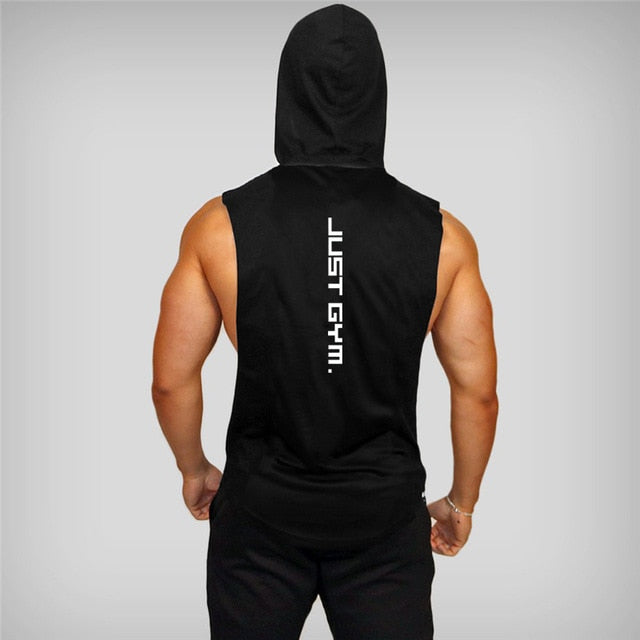 Mens Cotton Sleeveless Gym Hooded Fitness Bodybuilding Tank Top