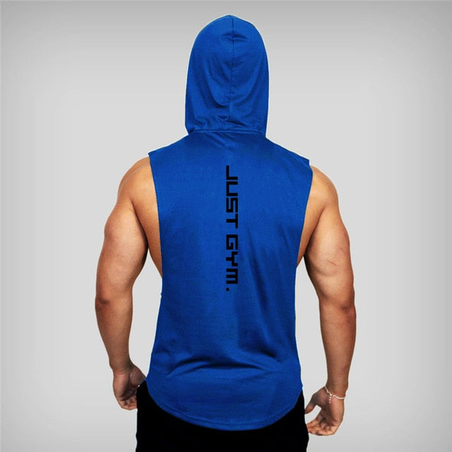 Mens Cotton Sleeveless Gym Hooded Fitness Bodybuilding Tank Top